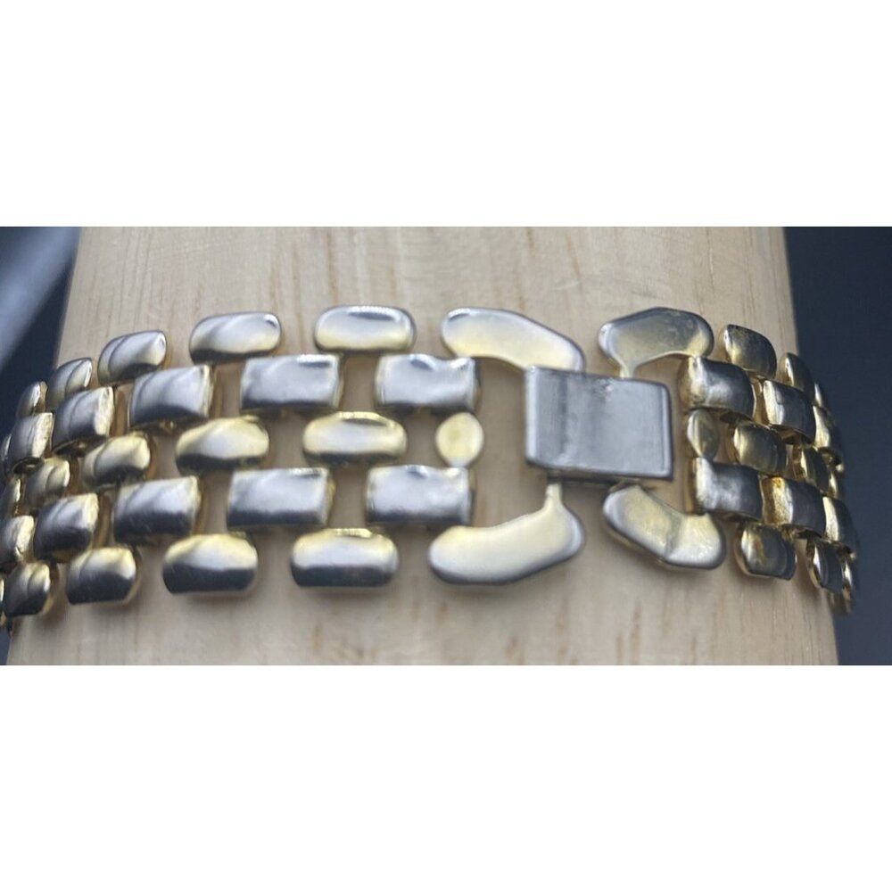 Vintage Bracelet Gold Plated Strap Maillon Brick Link 7.25" x 5/8" LOOK READ - Picture 12 of 12